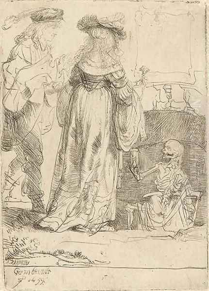 Death appearing to a wedded Couple from an open Grave 2 Oil Painting by Harmenszoon van Rijn Rembrandt
