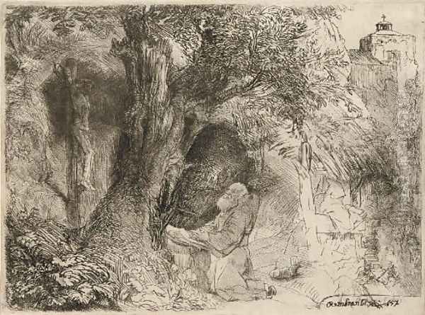 Saint Francis beneath a Tree praying Oil Painting by Harmenszoon van Rijn Rembrandt