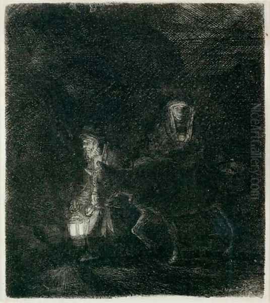 The Flight into Egypt A Night Piece Oil Painting by Harmenszoon van Rijn Rembrandt