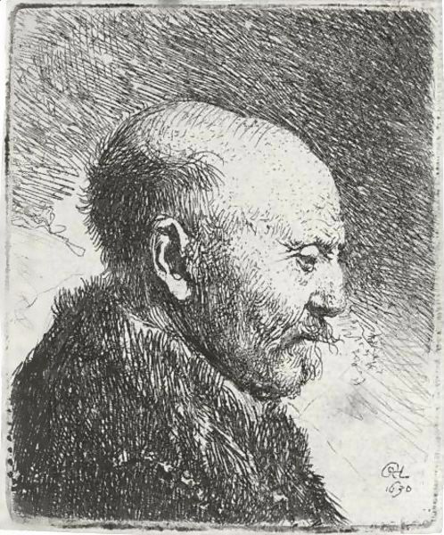 Bald-headed man in Profile Right; The Artist's Father Oil Painting by Harmenszoon van Rijn Rembrandt