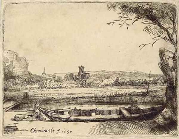 Canal with a large Boat and Bridge Oil Painting by Harmenszoon van Rijn Rembrandt