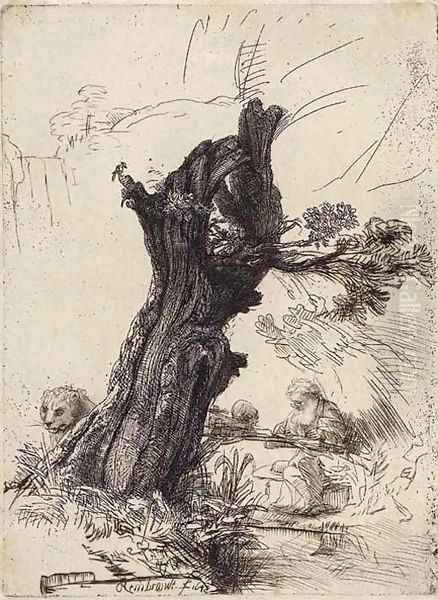 Saint Jerome beside a Pollard Willow Oil Painting by Harmenszoon van Rijn Rembrandt