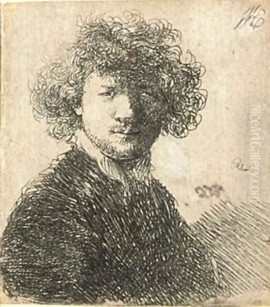 Self Portrait with curly Hair and white Collar Bust Oil Painting by Harmenszoon van Rijn Rembrandt