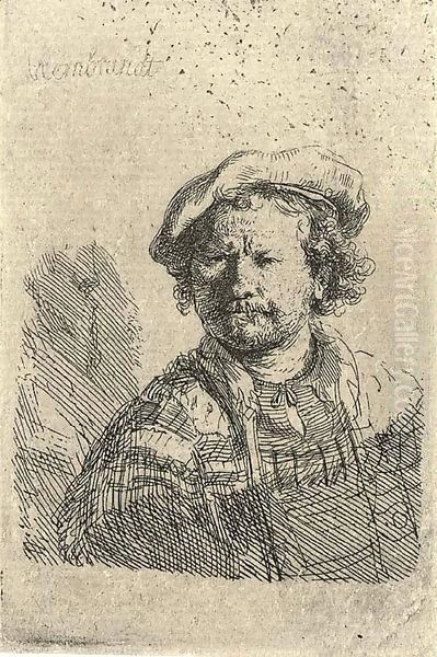 Self-Portrait in a flat Cap and embroidered Dress Oil Painting by Harmenszoon van Rijn Rembrandt