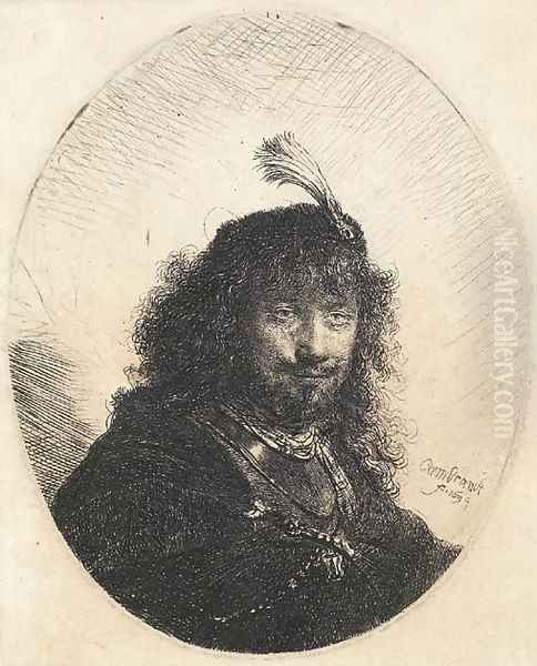 Self-Portrait with plumed Cap and lowered Sabre Oil Painting by Harmenszoon van Rijn Rembrandt