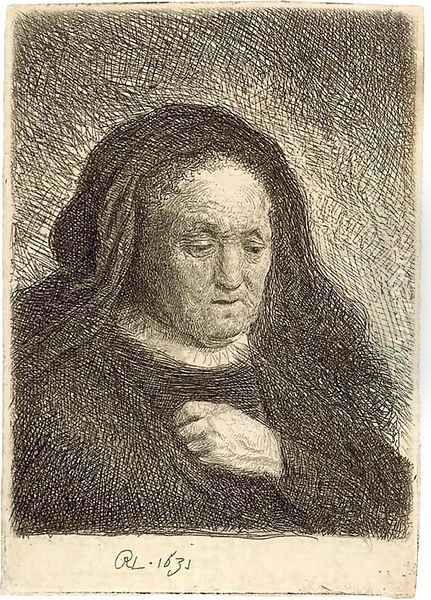 The Artist's Mother with her Hand on her Chest small Bust Oil Painting by Harmenszoon van Rijn Rembrandt