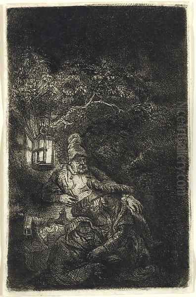 The Rest on the Flight into Egypt A Night Piece Oil Painting by Harmenszoon van Rijn Rembrandt