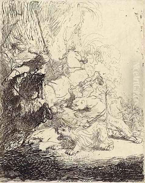 The Small Lion Hunt (with two Lions) Oil Painting by Harmenszoon van Rijn Rembrandt