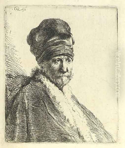 Bust of a Man wearing a High Cap (The Artists Father ) Oil Painting by Harmenszoon van Rijn Rembrandt