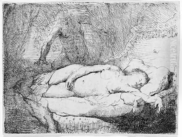 Jupiter and Antiope Small plate Oil Painting by Harmenszoon van Rijn Rembrandt