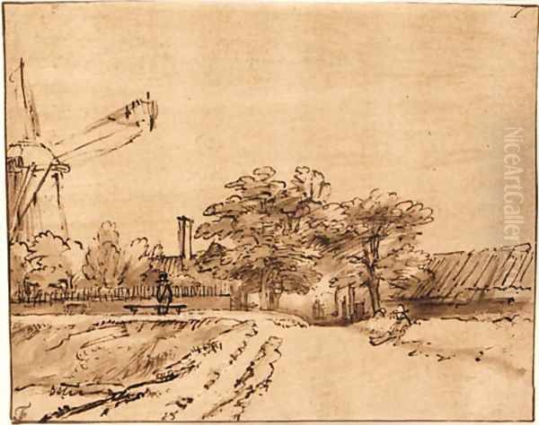 The ramparts near the bulwark beside the city gate at St. Anthonispoort, Amsterdam Oil Painting by Harmenszoon van Rijn Rembrandt