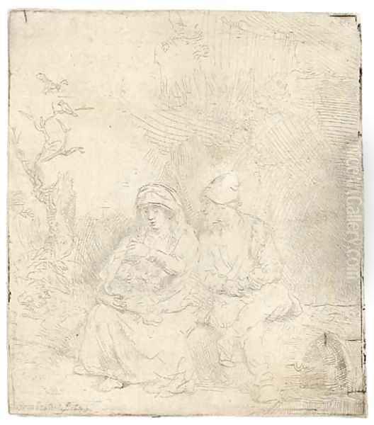 The Rest on the Flight into Egypt Lightly etched Oil Painting by Harmenszoon van Rijn Rembrandt