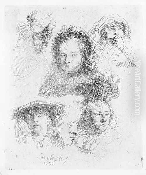 Three Heads of Women, one asleep Oil Painting by Harmenszoon van Rijn Rembrandt