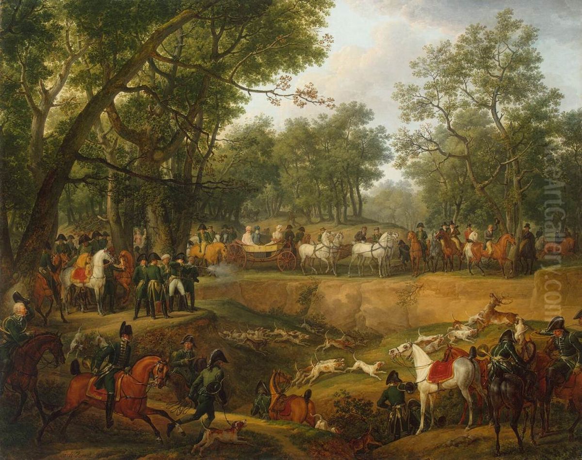 Napoleon on a Hunt in the Forest of Compiegne Oil Painting by Carle Vernet