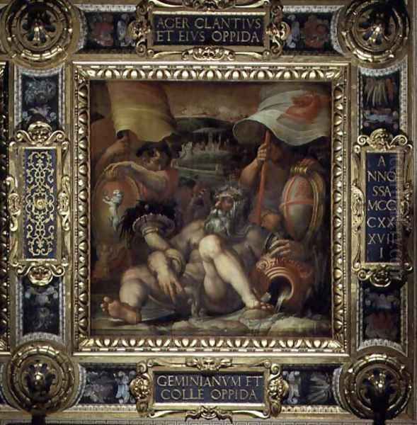 Allegory of the towns of San Gimignano and Colle Val d'Elsa from the ceiling of the Salone dei Cinquecento, 1565 Oil Painting by Giorgio Vasari