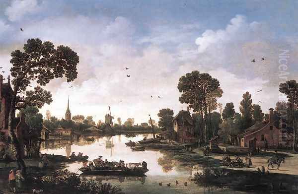 Ferry Boat 1622 Oil Painting by Esaias Van De Velde