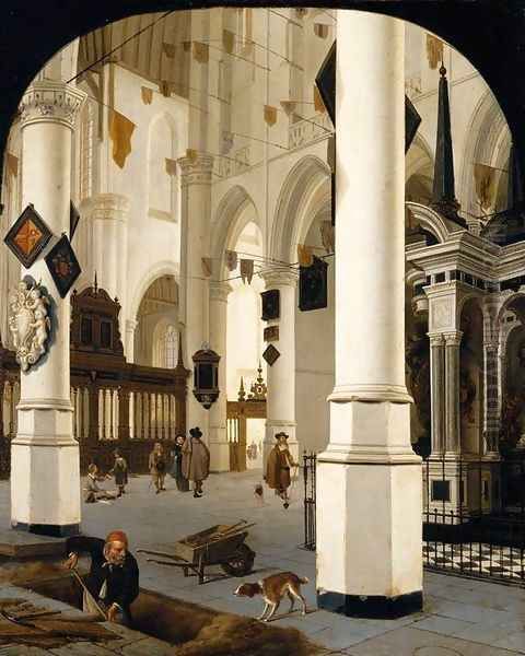 The Interior of The Nieuwe Kerk In Delft with the Tomb of William the Silent 1665 Oil Painting by Hendrick Van Vliet