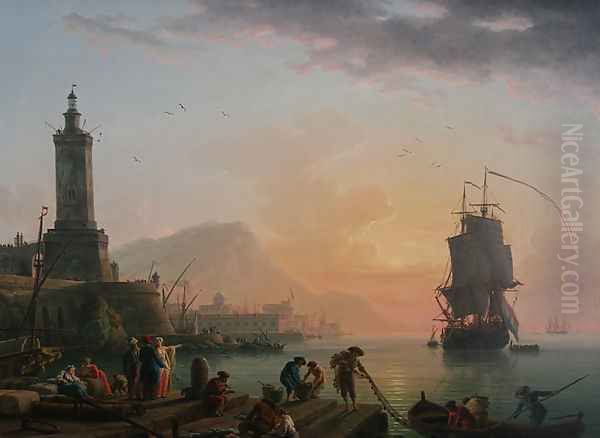 A Calm at a Mediterranean Port Oil Painting by Claude-joseph Vernet