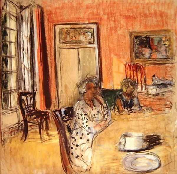 Madame Hessel and Lulu in the Dining Room at the Chateau des Clayes Oil Painting by Jean-Edouard Vuillard