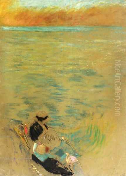 Sea at Sunset, Women on the Shore Oil Painting by Jean-Edouard Vuillard