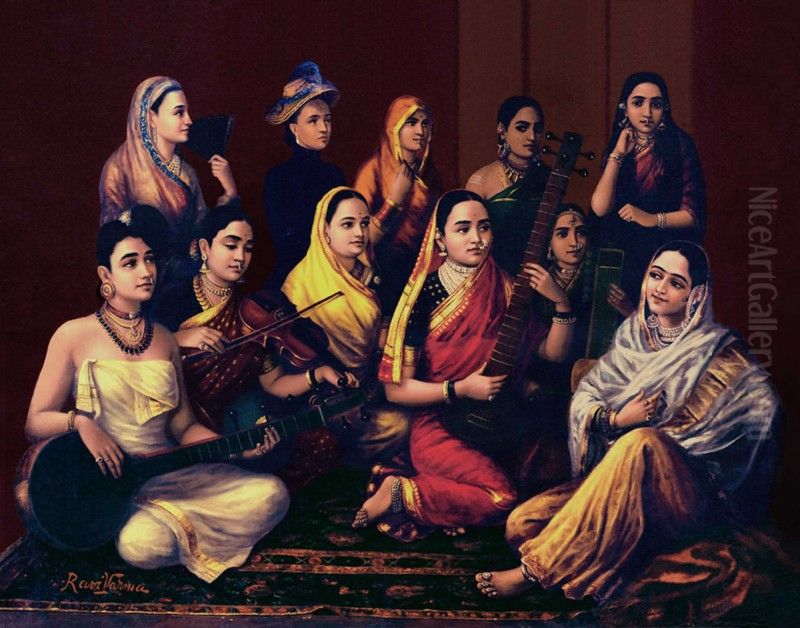 Galaxy of Musicians Oil Painting by Raja Ravi Varma