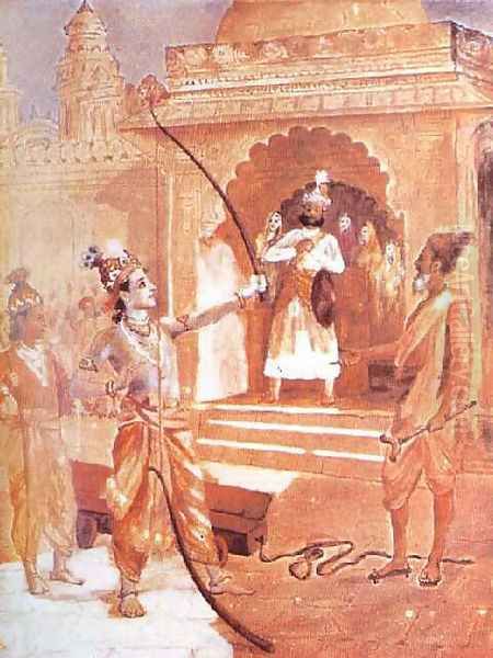 Sri Rama Breaking the Bow Oil Painting by Raja Ravi Varma