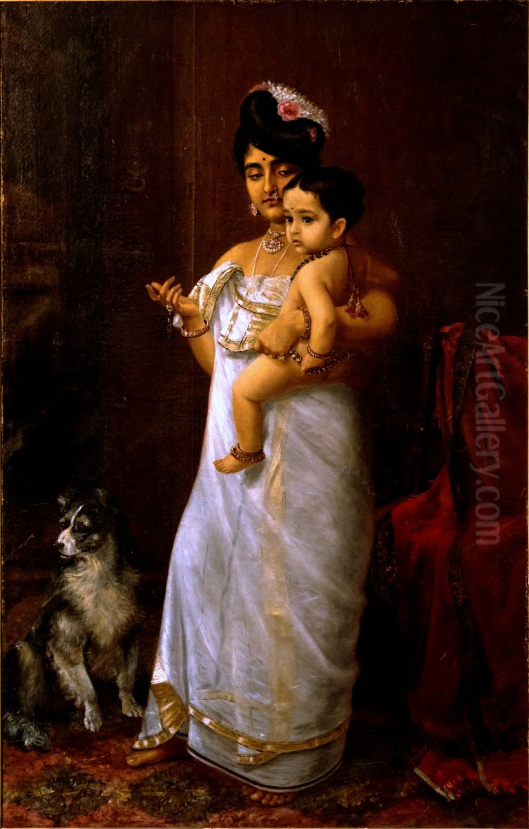 There Comes Papa Oil Painting by Raja Ravi Varma
