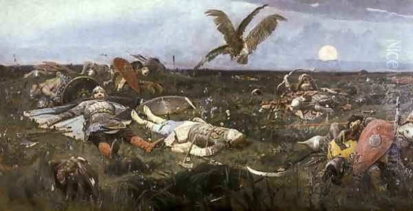 After the Battle between Prince Igor Svyatoslavich of Kiev and the Polovtsy, 1880 Oil Painting by Viktor Vasnetsov