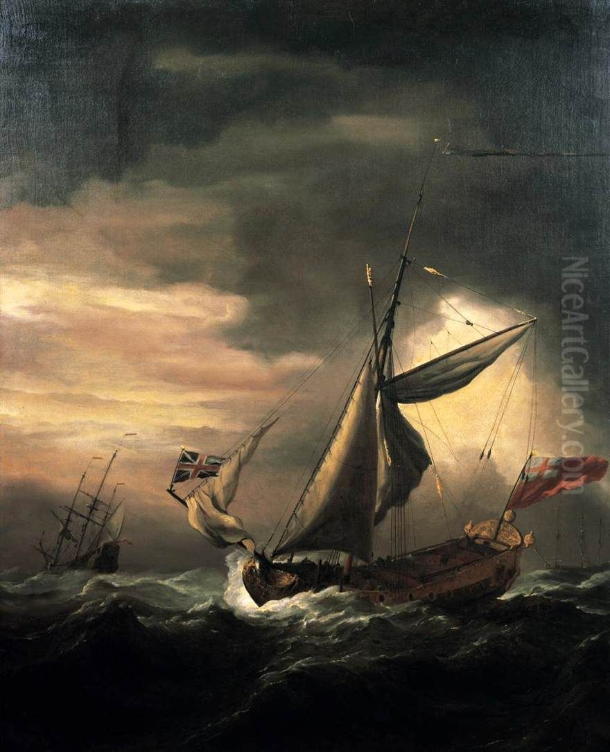 Shipping In Heavy Seas Oil Painting by Willem van de Velde the Younger