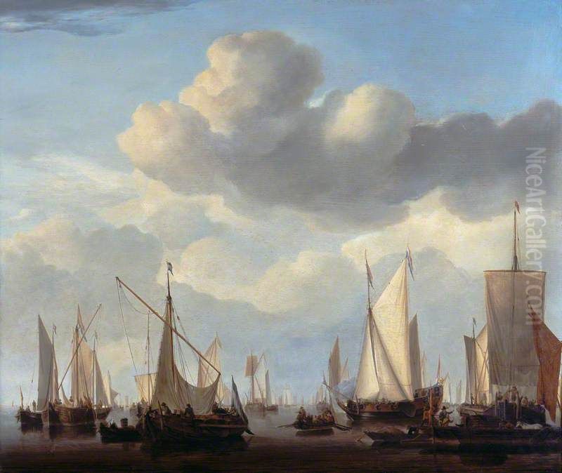 Shipping in a calm Oil Painting by Willem van de Velde the Younger