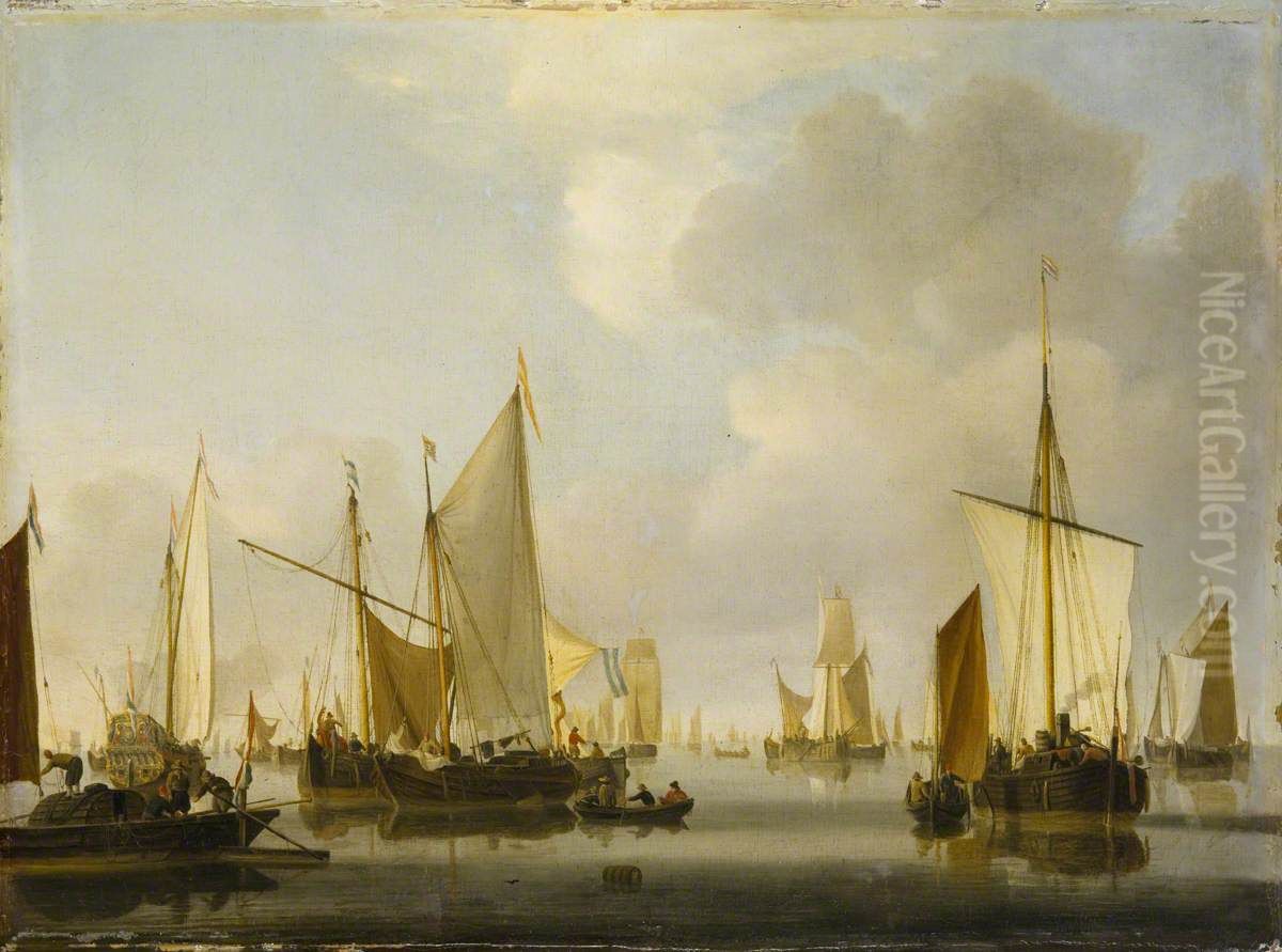 Fishing Boats in a Calm Oil Painting by Willem van de Velde the Younger