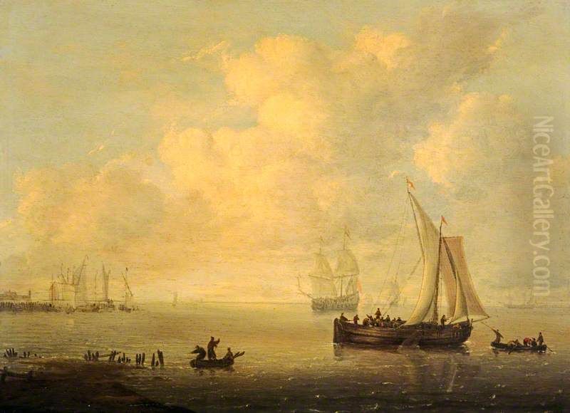 Ships in a Calm Sea Oil Painting by Willem van de Velde the Younger
