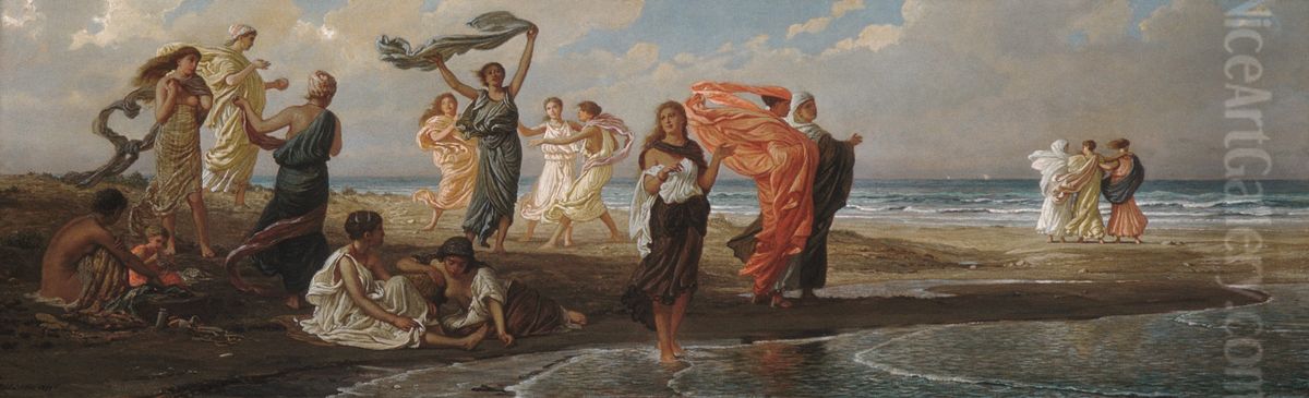 Greek Girls Bathing Oil Painting by Elihu Vedder