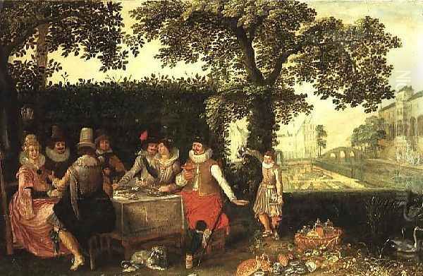 Elegant People Feasting at a Table Oil Painting by David Vinckboons I