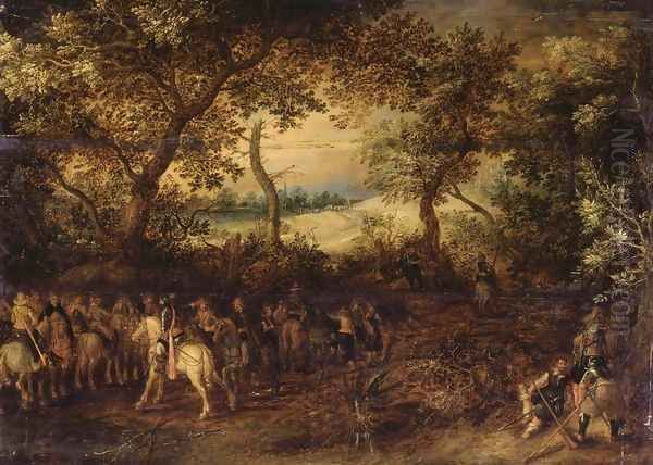 An Officer Preparing His Troops for an Ambush c. 1612 Oil Painting by David Vinckboons I