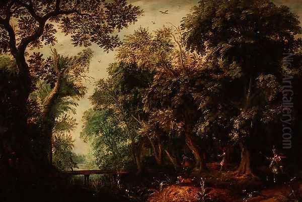 A Stag Hunt in a forest Oil Painting by David Vinckboons I