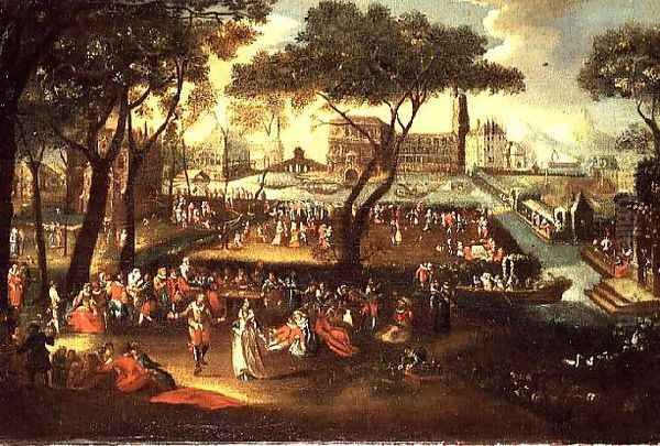 Elegant Figures in a Formal Garden Oil Painting by David Vinckboons I