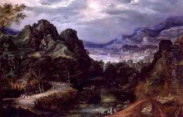 Mountainous landscape with dancing peasants Oil Painting by David Vinckboons I