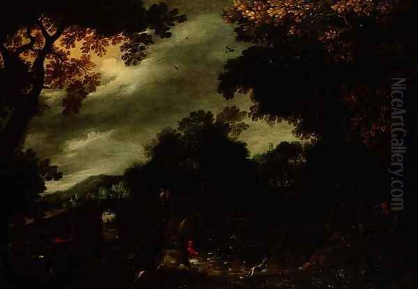 Stag hunt in a wooded landscape Oil Painting by David Vinckboons I