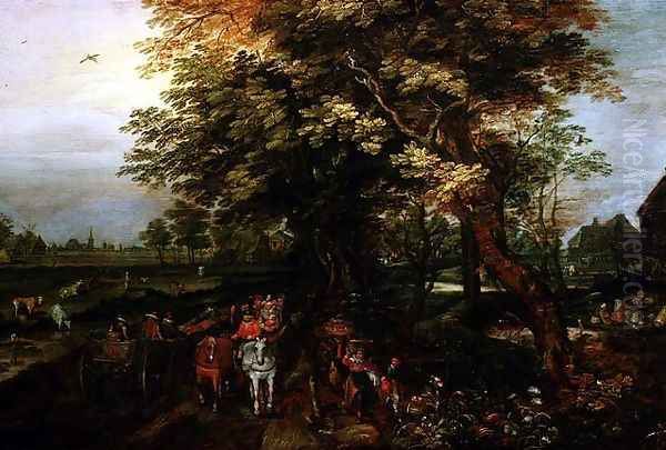Wooded Landscape with Peasants Oil Painting by David Vinckboons I