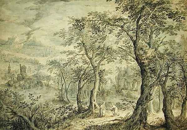 Wooded Landscape with the Temptation of Christ Oil Painting by David Vinckboons I