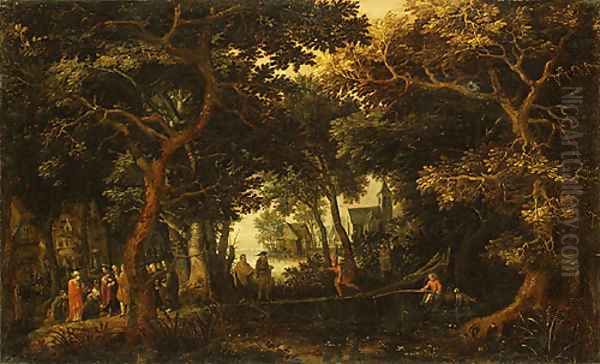 Forest Landscape with Two of Christs Miracles Oil Painting by David Vinckboons I