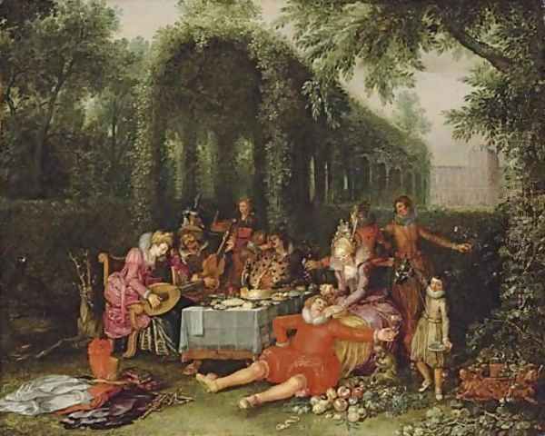 Elegant company in an ornamental garden Oil Painting by David Vinckboons I