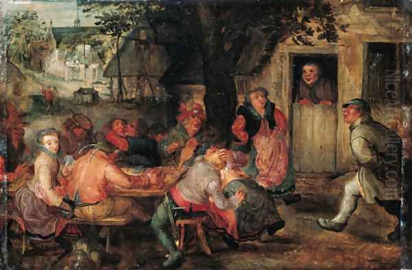 Boors merrymaking outside an inn Oil Painting by David Vinckboons I