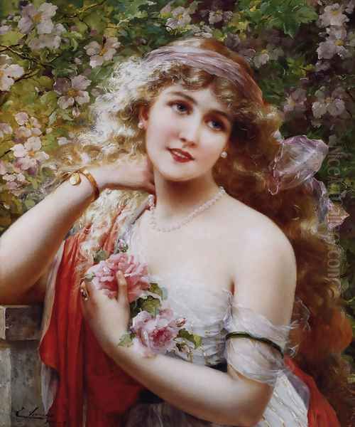 Young Lady With Roses Oil Painting by Emile Vernon