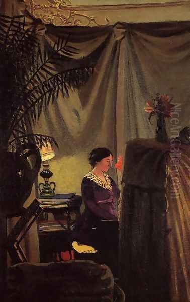 Gabrielle Vallotton at the Piano Oil Painting by Felix Edouard Vallotton