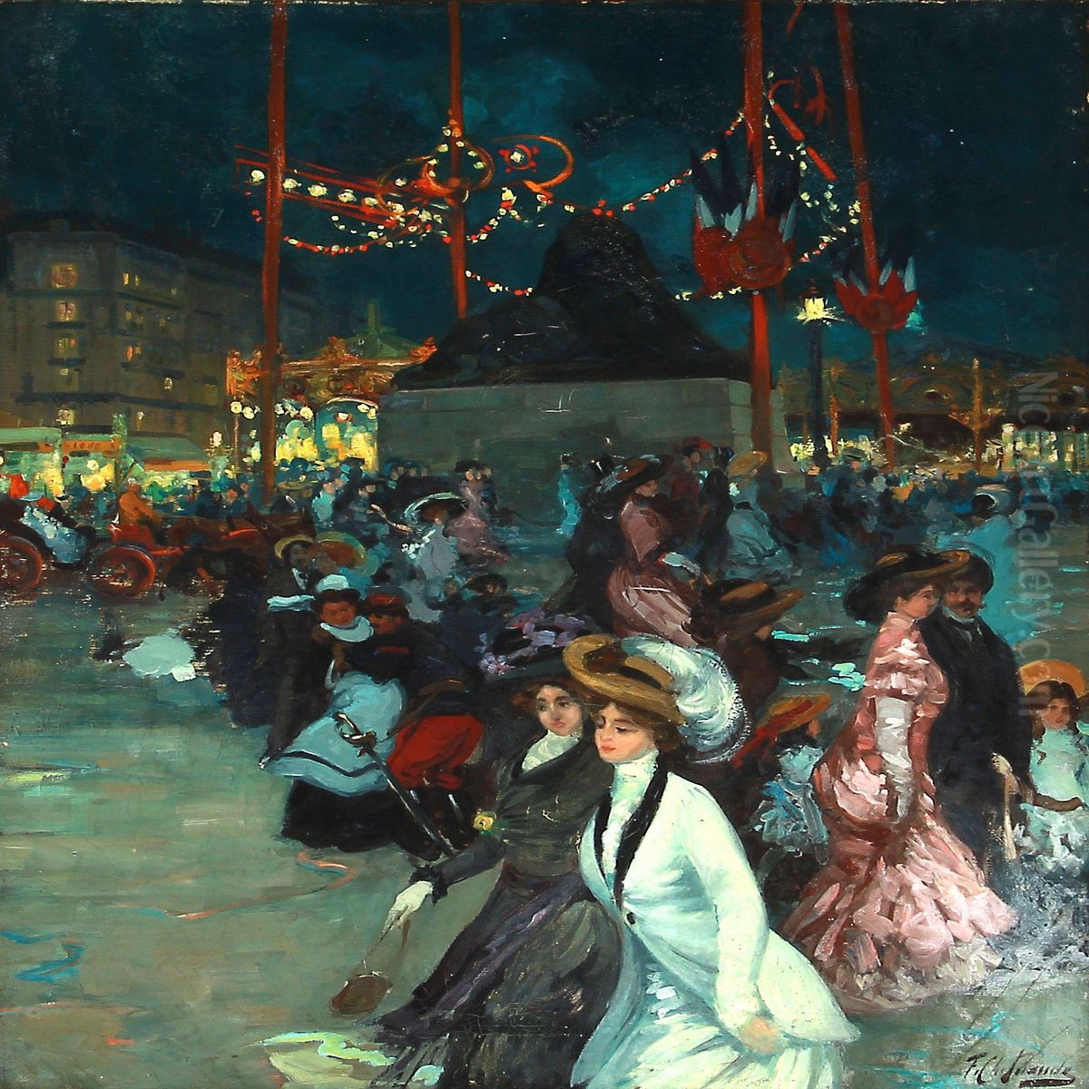 Festaften Paa Bastillepladsen I Paris Oil Painting by Francois Charles Baude