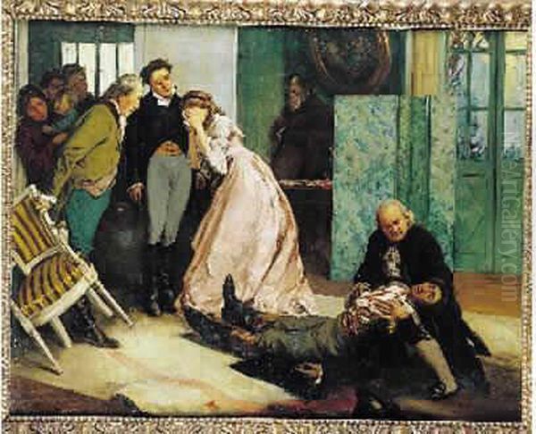 La Mort De Wertherhuile Sur Toile Signee En Bas A Gauche Oil Painting by Francois Charles Baude