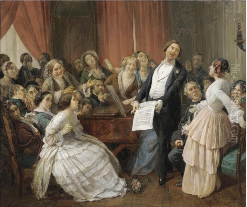 Triomphe D'un Tenor Dans Une Matinee Musicale Oil Painting by Francois-Auguste Biard