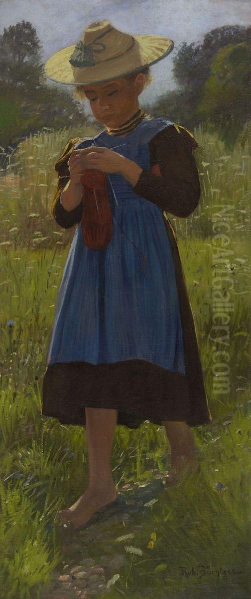 Madchen Mit Strohhut Oil Painting by Robert Buchtger